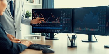 Profesyonel borsacı, finansal yatırım için yetenekli bir iş kadınına büyüme grafiği ile ilgili hisse senedi sundu. Hisse senedi. Hisse senedi. Borsa konsepti. Filizlenen..