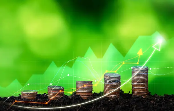 Wachsende Münz Oder Geldstapel Mit Esg Geschäftsinvestitionen Mit Nachhaltigem Wachstumspotenzial — Stockfoto