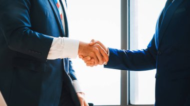 Şirket ofisindeki iş adamlarının el sıkışması finansal bir anlaşmayla ilgili profesyonel bir anlaşma olduğunu gösteriyor. Jivy