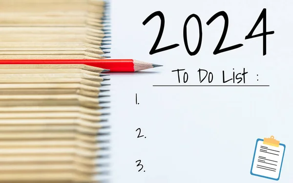 2024 Mutlu Yeni Yıl Kararları Hedef Listesi Planları Ayarlama Yeni — Stok fotoğraf