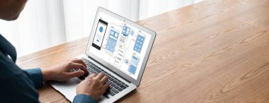 Model mobil uygulama ve web sitesi için UX UI tasarım süreci. Profesyonel uygulama geliştiricisi için kablo grafiğinin yaratıcı prototipi .