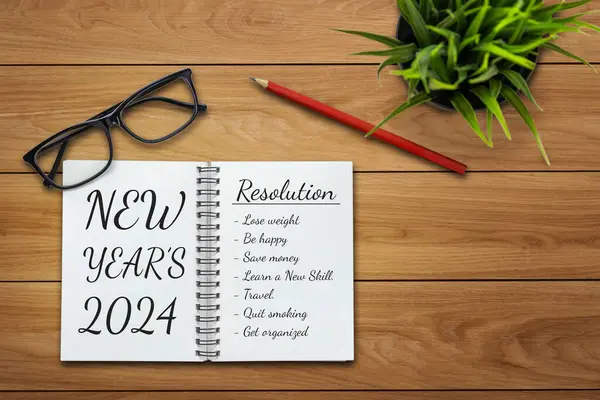 2024 Lista Objetivos Establecimiento Planes Feliz Año Nuevo Escritorio Oficina — Foto de Stock