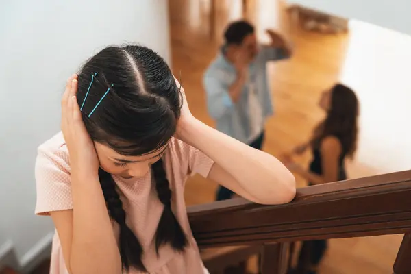 Stressed Unhappy Young Girl Cover Her Ears Blocking Sound Tension — Stock Photo, Image