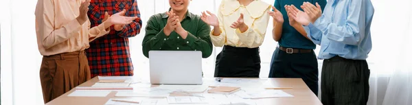 Portrait Happy Professional Business Team Clap Hands Celebrate Successful Business — Stock Photo, Image