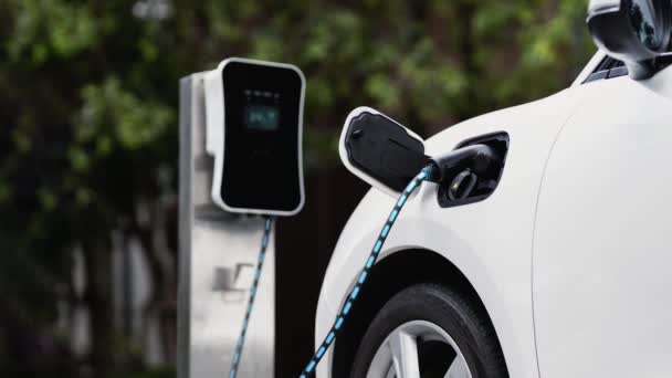 Electric Car Recharging Battery Futuristic Smart Charger Eco Clean Energy — Stock Video