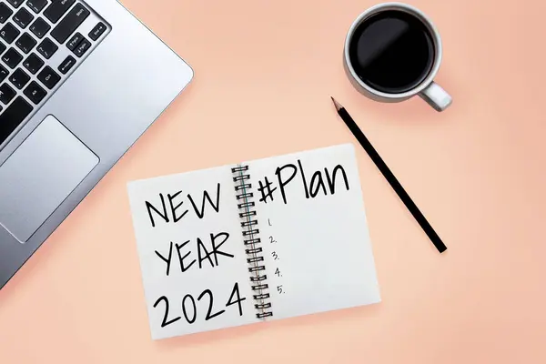 2024 Happy New Year Resolution Goal List Plants Setting Деловой — стоковое фото