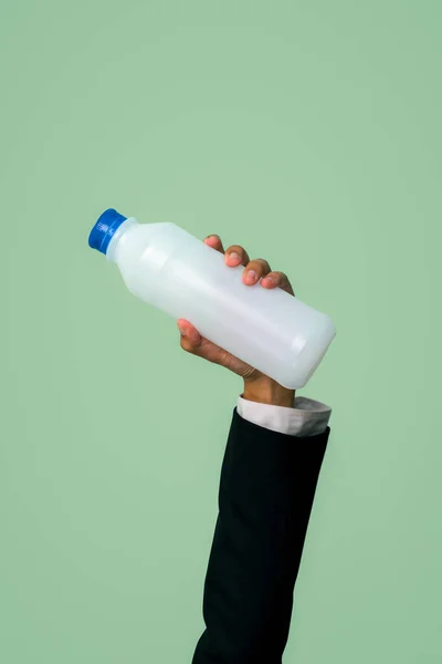Businessmans Hand Holding Plastic Bottle Isolated Background Eco Business Recycle — Stock Photo, Image