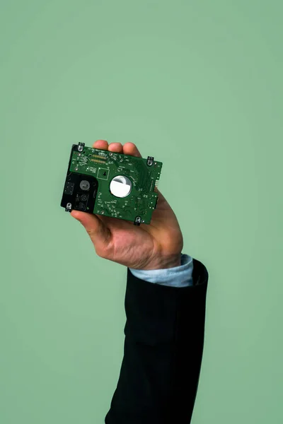 Affärsmän Hand Hålla Elektroniskt Avfall Isolerad Bakgrund Miljöföretagens Politik För — Stockfoto