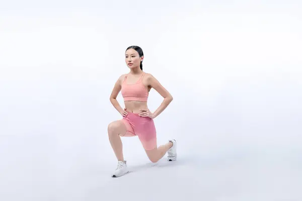 Jonge Aantrekkelijke Aziatische Vrouw Sportkleding Stretching Voor Fitness Oefening Routine — Stockfoto