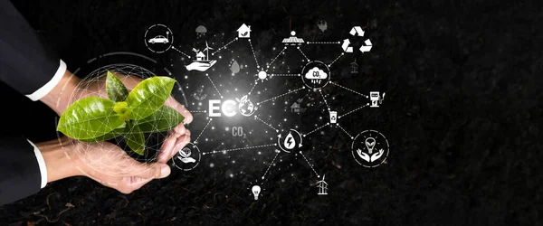Businessman Nurturing Plant Eco Design Icon Symbolize Commitment Environmental Business — Stock Photo, Image