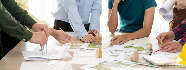 Professional Architect Team Plans Build Eco House Meeting Table Green — Stock Photo, Image