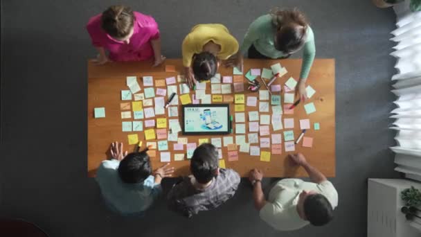 Business Team Werken Samen Project Brainstorm Vergadering Van Boven Naar — Stockvideo