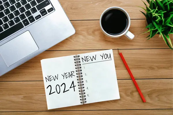 2024 Happy New Year Resolution Goal List Plans Setting Escritório — Fotografia de Stock