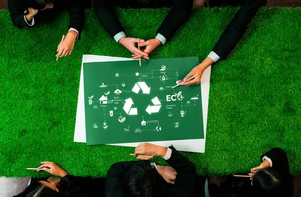 Top View Esg Investiční Projekt Setkání Podnikateli Diskutovat Projektu Recyklace — Stock fotografie