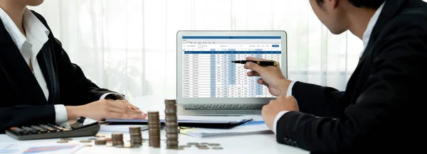 Corporate Accountant Use Accounting Software Laptop Calculate Maximize Tax Refunds — Stock Photo, Image