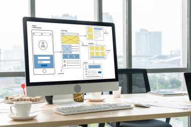 Model mobil uygulama ve web sitesi için UX UI tasarım süreci. Profesyonel uygulama geliştiricisi için kablo grafiğinin yaratıcı prototipi .