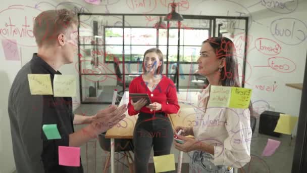 Kreativ Start Team Brainstorming Marknadsföring Idé Medan Kooperativ Kaukasisk Affärsman — Stockvideo