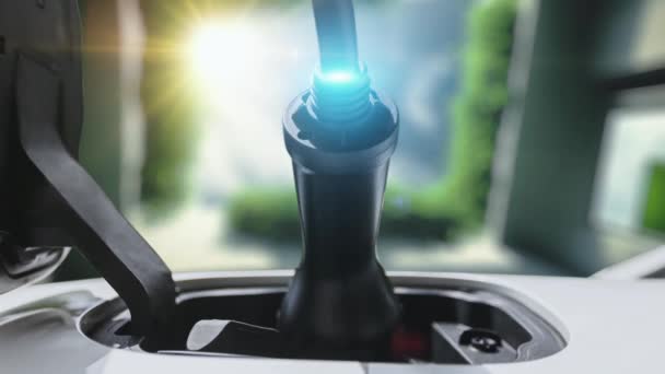 Charger Plug Electric Car Display Digital Hologram Electric Recharging Sky — Stock Video