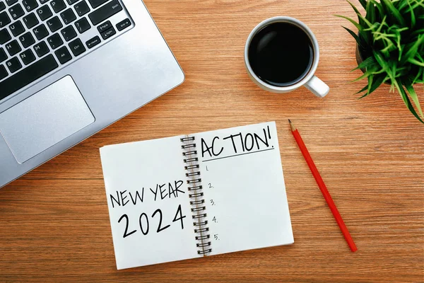 2024 Felice Anno Nuovo Risoluzione Obiettivo Lista Piani Impostazione Business — Foto Stock