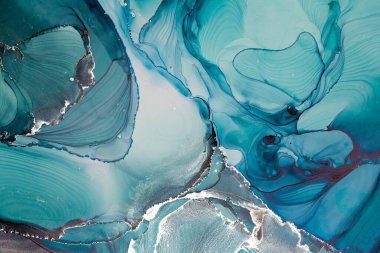 Mermer mürekkep soyut sanatının orijinal resmi. Örnek bir orjinal tablodan yüksek çözünürlüklü fotoğraf. Karargah kağıt dokusuna pürüzsüz mermer desen oluşturmak için soyut resim yapıldı.