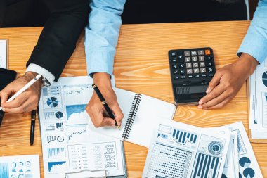 Kurumsal bütçe, yürütme, son teknoloji iş zekası finansal veri tablosunu toplantı masasında kullanmak. Muhasebeci ya da denetçi ekibi gelir ve giderleri inceler ve hesaplar. Çok titiz.