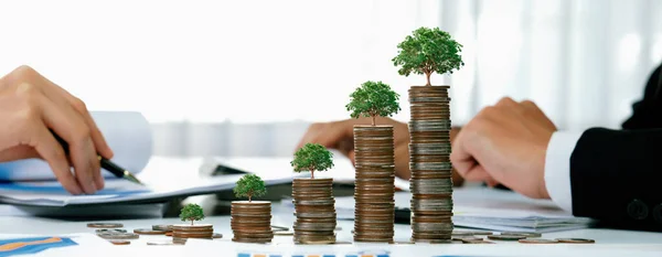 Pila Monedas Crecimiento Con Árbol Parte Superior Simboliza Inversión Empresarial —  Fotos de Stock
