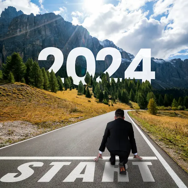 2024 Viaje Año Nuevo Concepto Visión Futura Empresario Que Viaja — Foto de Stock