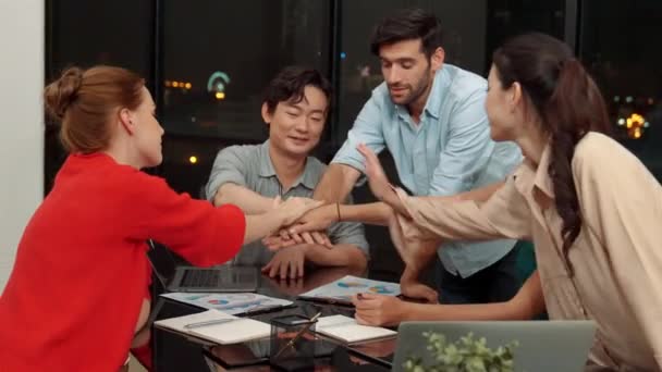 Businesspeople Putting Hands Together Clapping Hands Celebrate Successful Project Modern — Stock Video