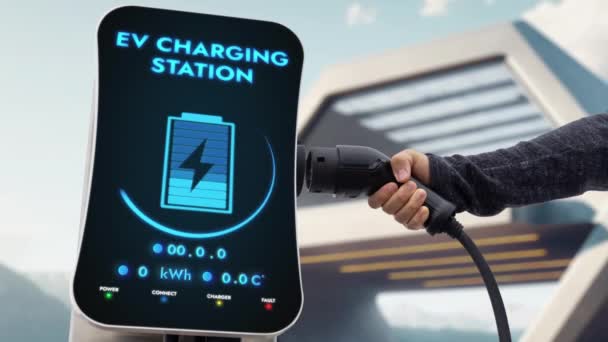 Carregador Mão Puxar Estação Carregamento Elétrico Inteligente Exibir Status Bateria — Vídeo de Stock
