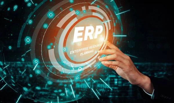 Enterprise Resource Management ERP software system for business resources plan presented in modern graphic interface showing future technology to manage company enterprise resource. uds