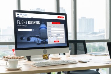 Online uçuş rezervasyon sitesi mod rezervasyon sistemi sağlar. Seyahat teknolojisi kavramı .