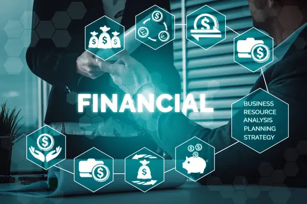 Finance and Money Transaction Technology Concept. Icon Graphic interface showing fintech trade exchange, profit statistics analysis and market analyst service in modern computer application. uds