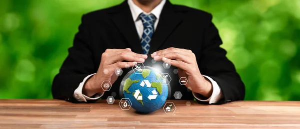 Businessperson Holding Protecting Earth Recycle Symbol Business Commitment Sustainable Environmental — Stock Photo, Image