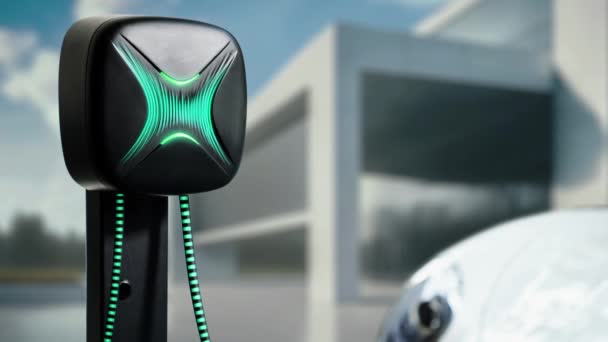 Dobíjení Elektromobilů Domácí Nabíjecí Stanice Futuristickou Nabíječkou Špičková Technologie Pokrok — Stock video