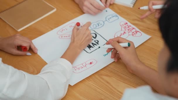 Närbild Skickliga Affärsmän Hand Brainstorming Arbeta Tillsammans Diskutera Marknadsföring Idé — Stockvideo