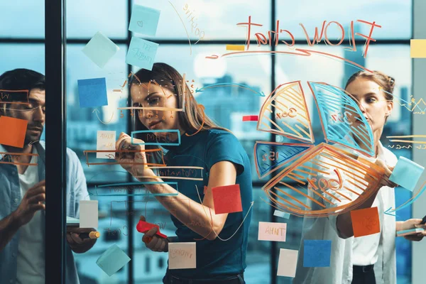 Smart Affärsteam Arbetar Tillsammans Brainstorming Idé Glasvägg Grupp Företagare Företag — Stockfoto