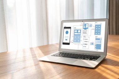 Model mobil uygulama ve web sitesi için UX UI tasarım süreci. Profesyonel uygulama geliştiricisi için kablo grafiğinin yaratıcı prototipi .