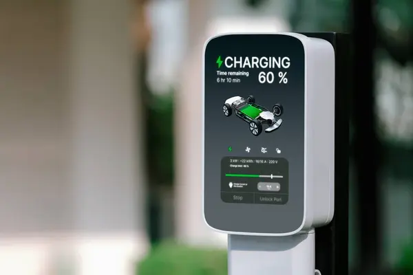 Electric Vehicle Technology Utilized Residential Area Home Charging Station Car — Stock Photo, Image