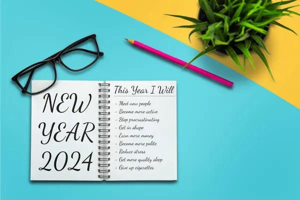 2024 Happy New Year Resolution Goal List Plants Setting Деловой — стоковое фото