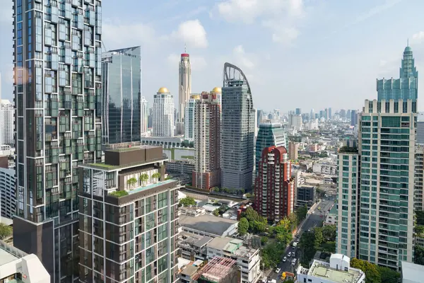 Immagine Vicino Del Paesaggio Urbano Bangkok Paesaggio Urbano Moderno Circondato — Foto Stock