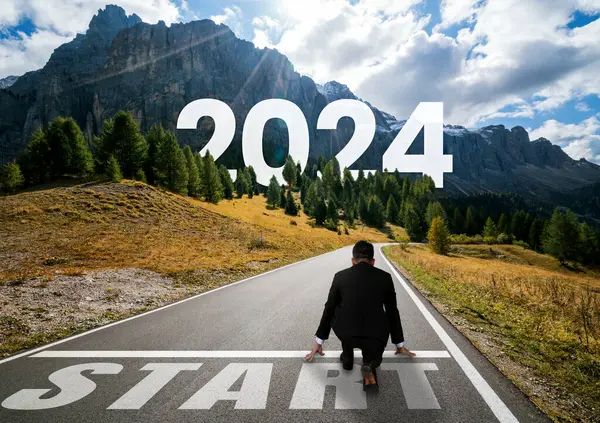 2024 Viaje Año Nuevo Concepto Visión Futura Empresario Que Viaja — Foto de Stock