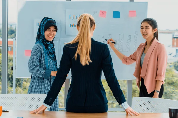 Multicultural Working Group Team Businesswomen Different Ethnicity Caucasian Asian Arabic — Stock Photo, Image