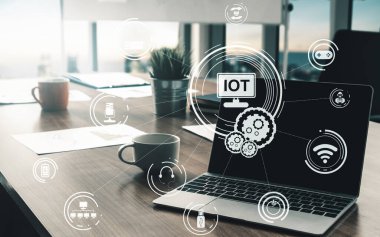 Şeyler ve İletişim Teknolojisi Konsepti İnternet - Ev ve iş kullanımı için uygulama yazılımında akıllı bilgi ve dijital yaşam tarzı gösteren modern grafik arayüzü. uds