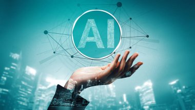 Yapay Zeka ve Yapay Zeka Konsepti - Bilgisayar, makine düşünme ve Dijital Robot Cihazların Yapay Yapay Zeka Arayüzünü gösteren Simge Grafiksel Arayüzü. uds