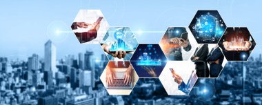 İletişim teknolojisi, akıllı bağlantı IOT ve insan ağ teknolojisi kavramı. Güvenli internet ağına ve bulut hesaplama sunucularına bağlanmak için bağlantı aygıtı kullanan insanlar