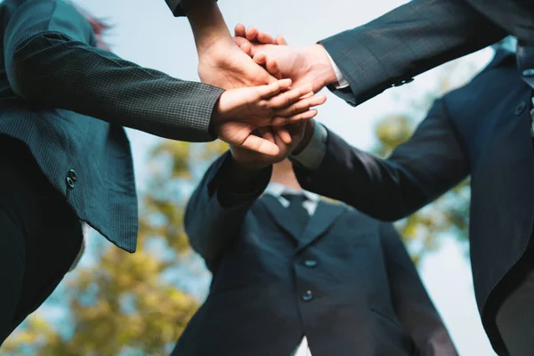 Eco Business People Join Hand Together Teamwork Unity Outdoor Business — Stock Photo, Image
