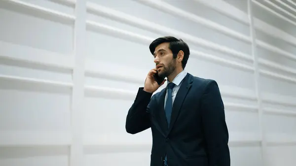 Skilled Manager Using Phone Call Contact Colleague Project Handsome Male — Stock Photo, Image