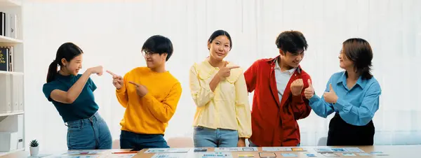 Panoramic Banner Young Happy Asian Startup Company Employee Wearing Colorful — Stock Photo, Image