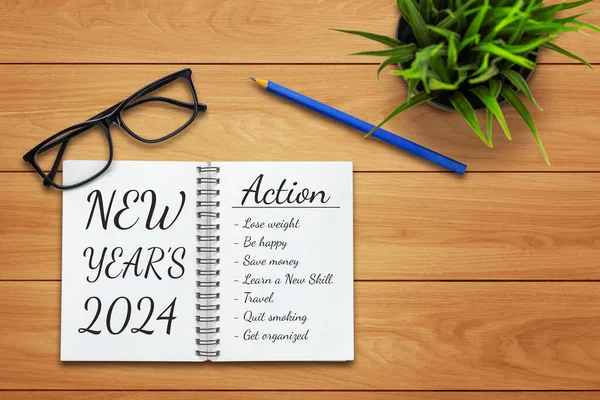 2024 Felice Anno Nuovo Risoluzione Obiettivo Lista Piani Impostazione Business — Foto Stock