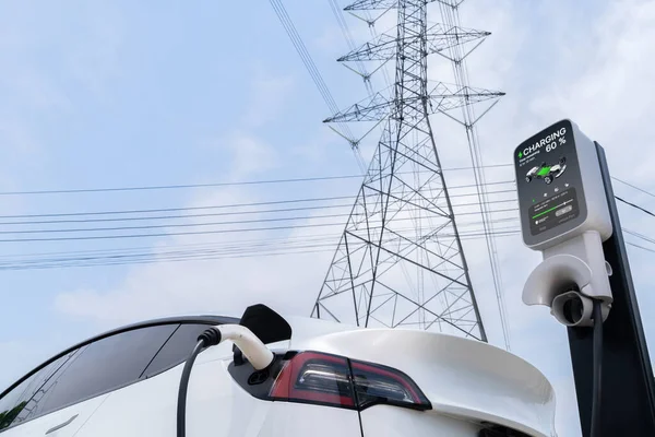 Electric Car Recharging Charging Station Connected Electrical Power Grid Tower — Stock Photo, Image